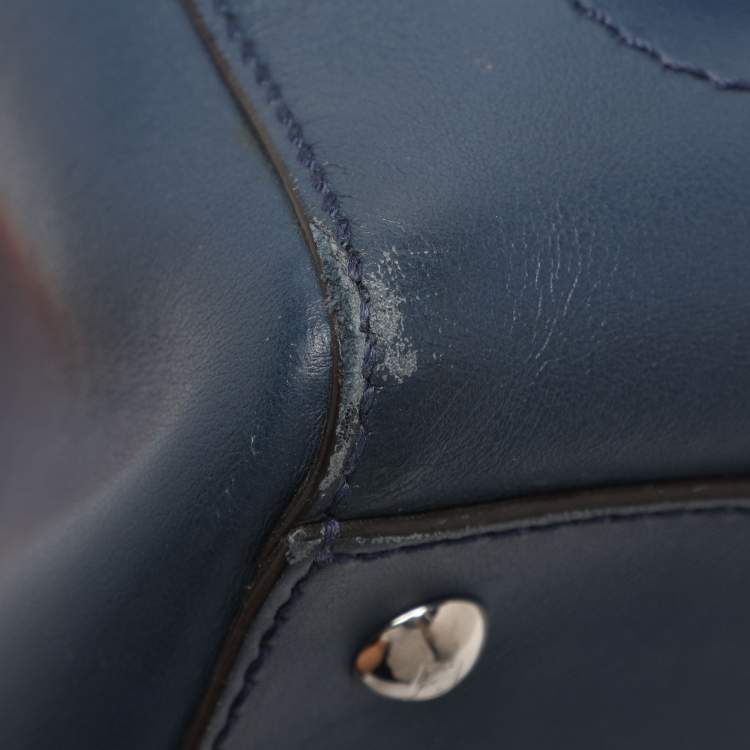 Pre Owned Fendi Blue Leather Dotcom Top Handle Bag