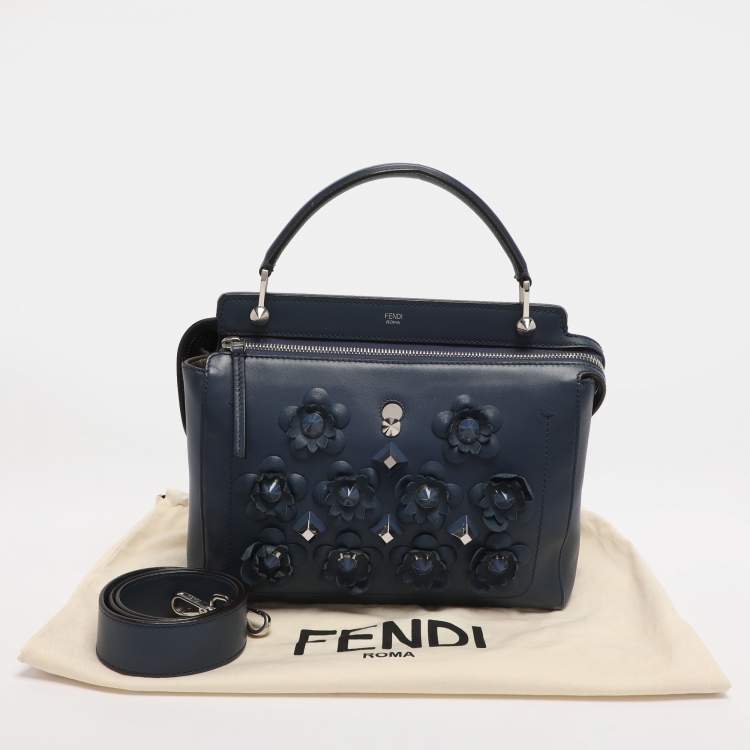 Pre Owned Fendi Blue Leather Dotcom Top Handle Bag