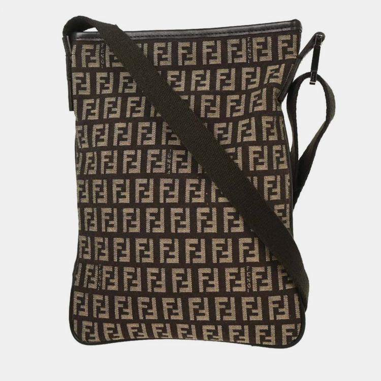 Pre Owned Fendi Brown Zucchino Shoulder Bag
