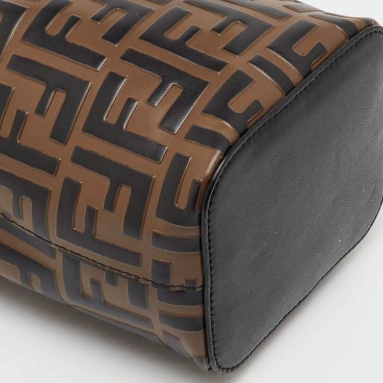 Pre Owned Fendi Brown/Black Zucca Leather Mini Mon Tresor Drawstring Bucket Bag