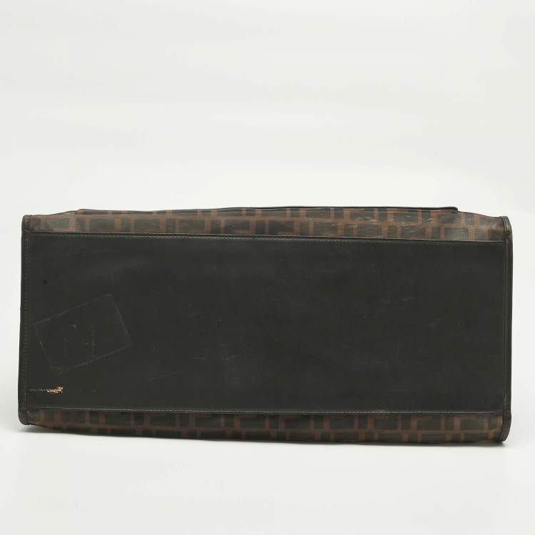 Pre Owned Fendi Tobacco/Black FF Mesh and Leather Large Runaway Shopper Tote