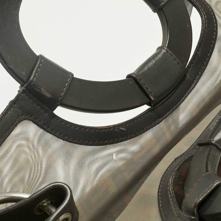 Pre Owned Fendi Tobacco/Black FF Mesh and Leather Large Runaway Shopper Tote