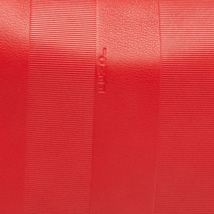 Pre Owned Fendi Red Pequin Embossed Leather Large Claudia Shoulder Bag