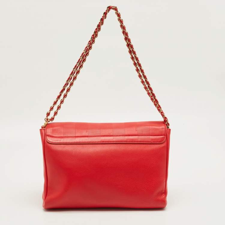 Pre Owned Fendi Red Pequin Embossed Leather Large Claudia Shoulder Bag