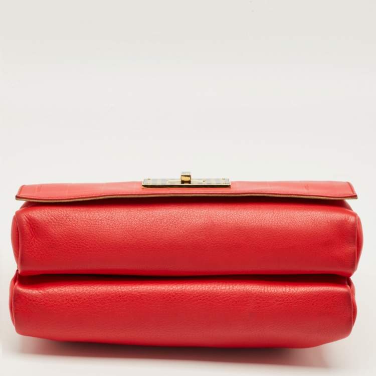 Pre Owned Fendi Red Pequin Embossed Leather Large Claudia Shoulder Bag