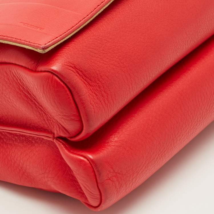 Pre Owned Fendi Red Pequin Embossed Leather Large Claudia Shoulder Bag