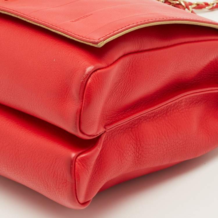 Pre Owned Fendi Red Pequin Embossed Leather Large Claudia Shoulder Bag