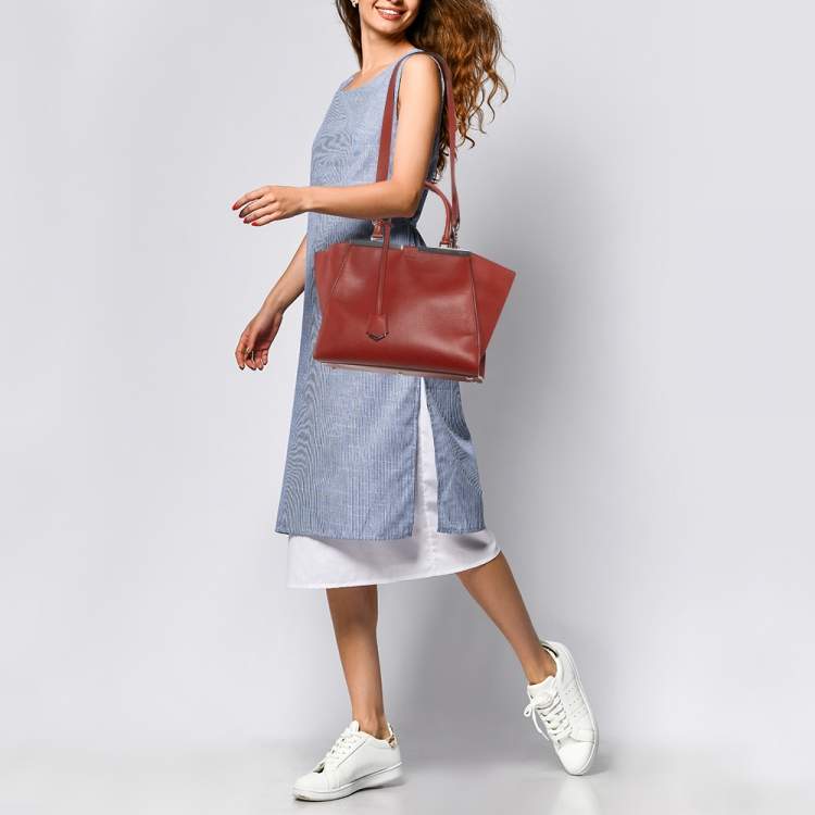Pre Owned Fendi Burnt Red Leather Medium 3Jours Tote