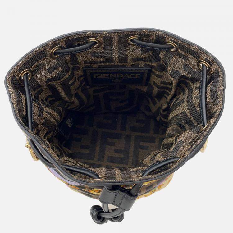 Pre Owned Fendi Fendi X Versace Mon Tresor Multicolor/Brown Nylon Leather Size Mini