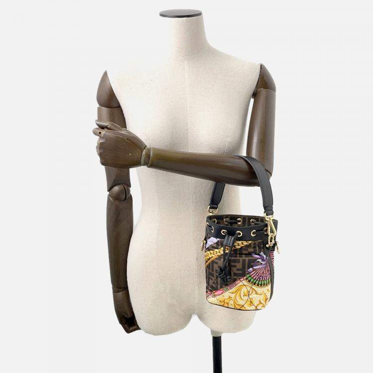 Pre Owned Fendi Fendi X Versace Mon Tresor Multicolor/Brown Nylon Leather Size Mini