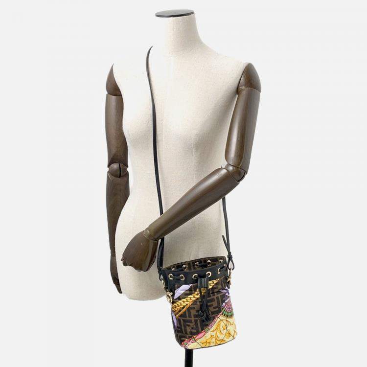 Pre Owned Fendi Fendi X Versace Mon Tresor Multicolor/Brown Nylon Leather Size Mini
