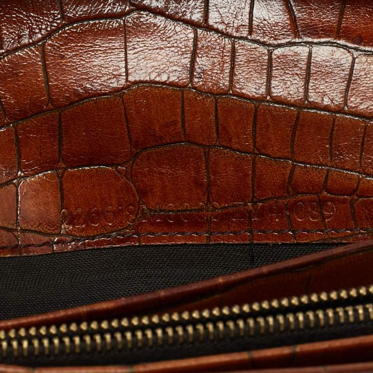 Pre Owned Fendi Tobacco Zucca Canvas and Croc Embossed Leather Flap Continental Wallet