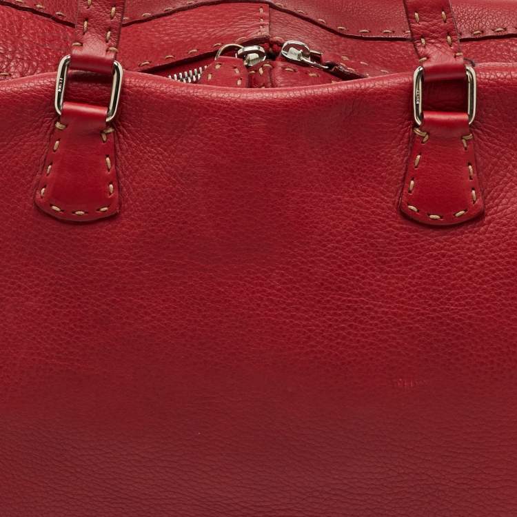 Pre Owned Fendi Dark Red Leather Selleria Travel Satchel