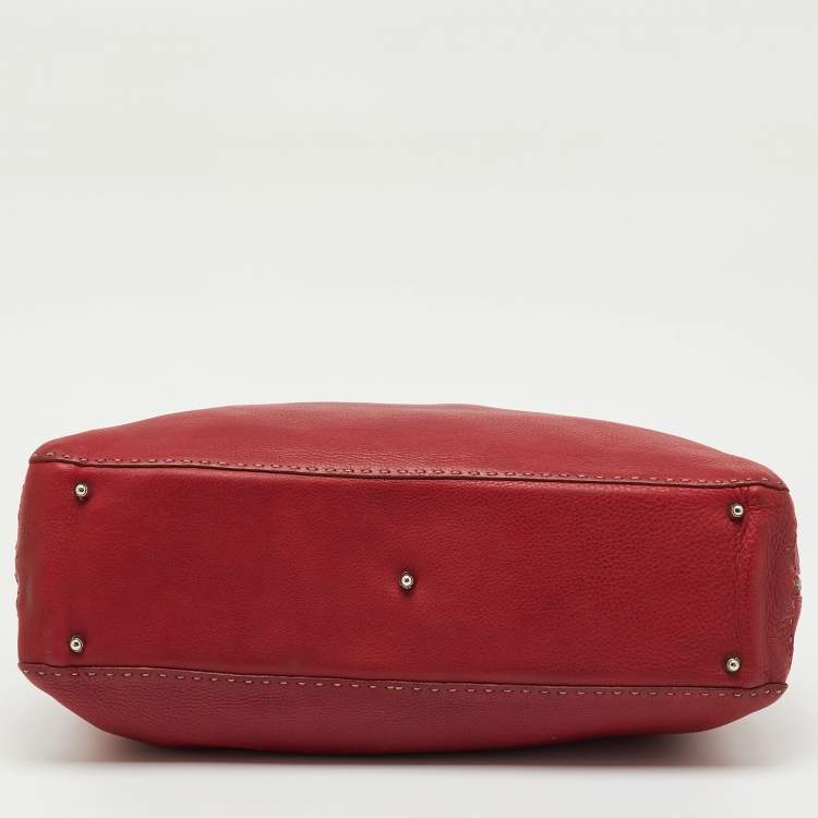 Pre Owned Fendi Dark Red Leather Selleria Travel Satchel