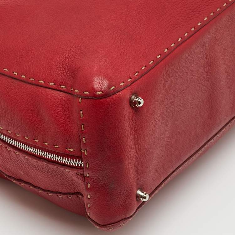 Pre Owned Fendi Dark Red Leather Selleria Travel Satchel