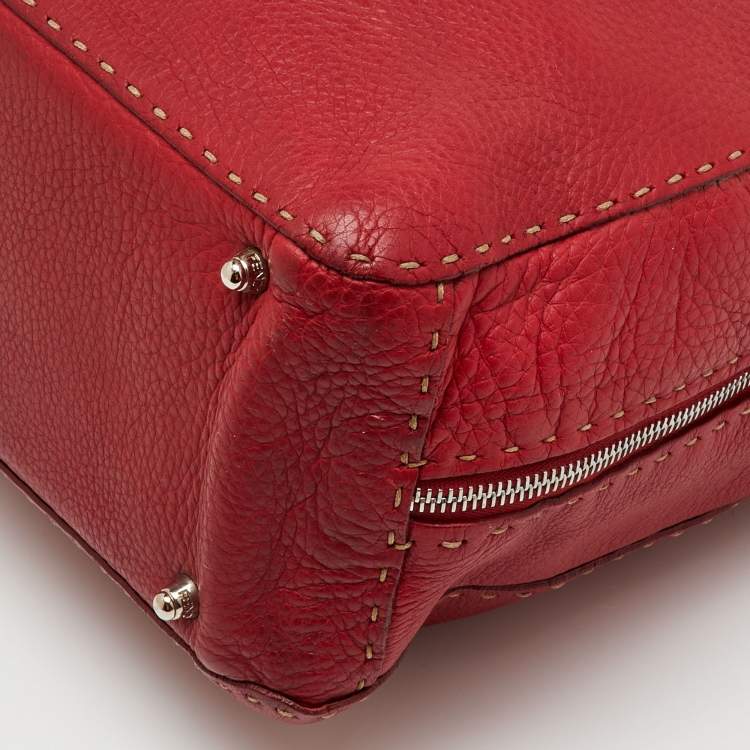 Pre Owned Fendi Dark Red Leather Selleria Travel Satchel