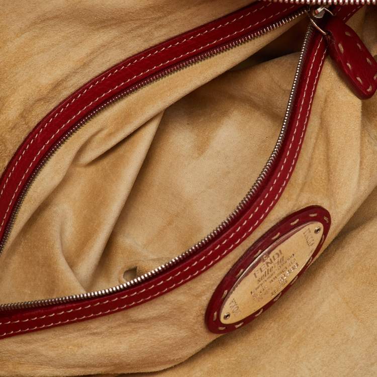 Pre Owned Fendi Dark Red Leather Selleria Travel Satchel