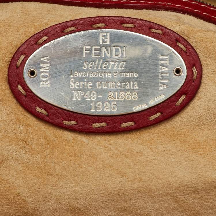 Pre Owned Fendi Dark Red Leather Selleria Travel Satchel
