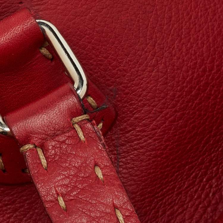 Pre Owned Fendi Dark Red Leather Selleria Travel Satchel