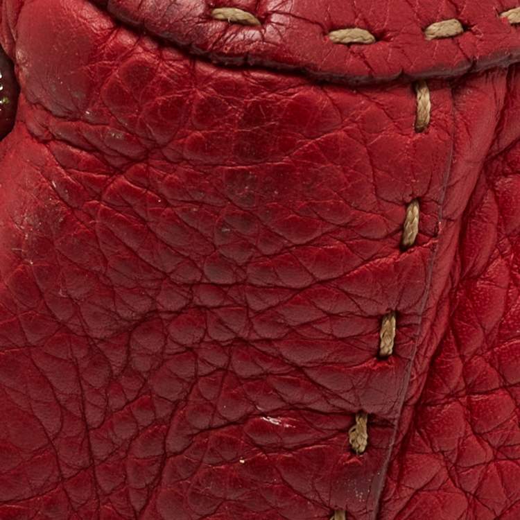 Pre Owned Fendi Dark Red Leather Selleria Travel Satchel