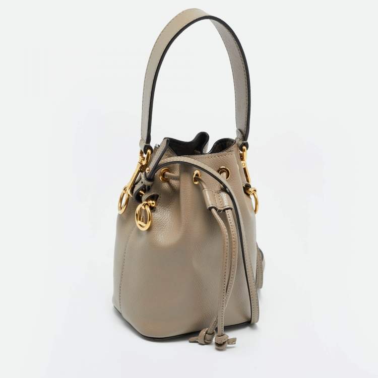 Pre Owned Fendi Grey Leather Mini Mon Tresor Bucket Bag