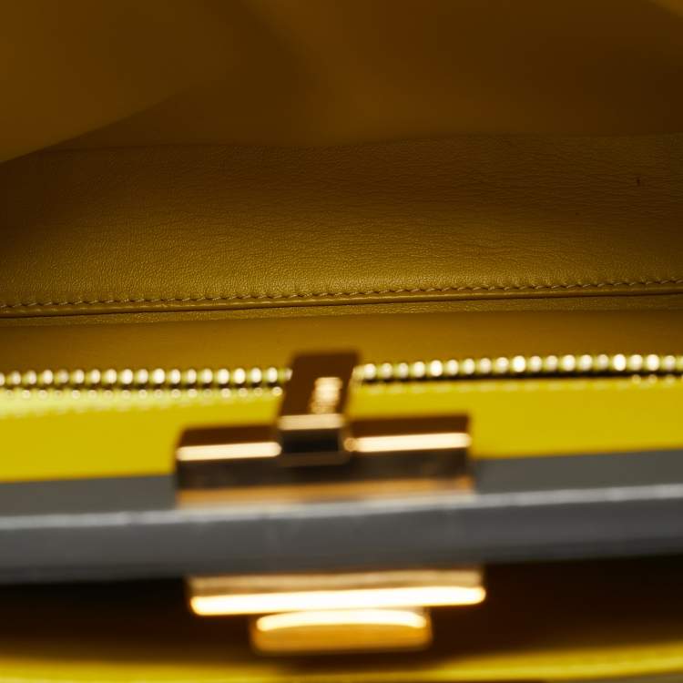 Pre Owned Fendi Dark Grey Leather Medium Peekaboo Top Handle Bag