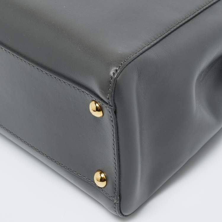 Pre Owned Fendi Dark Grey Leather Medium Peekaboo Top Handle Bag