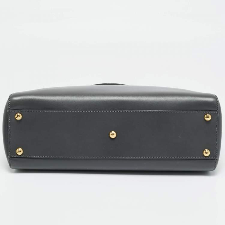 Pre Owned Fendi Dark Grey Leather Medium Peekaboo Top Handle Bag