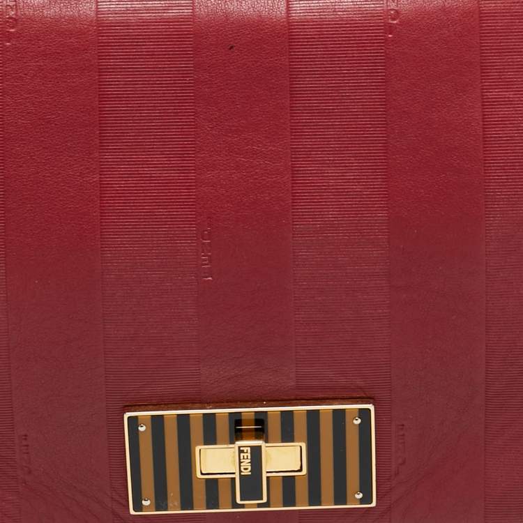 Pre Owned Fendi Red Pequin Embossed Leather Large Claudia Shoulder Bag