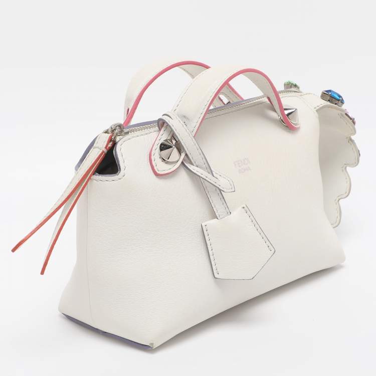 Pre Owned Fendi White Leather Mini By The Way Embellished Crossbody Bag