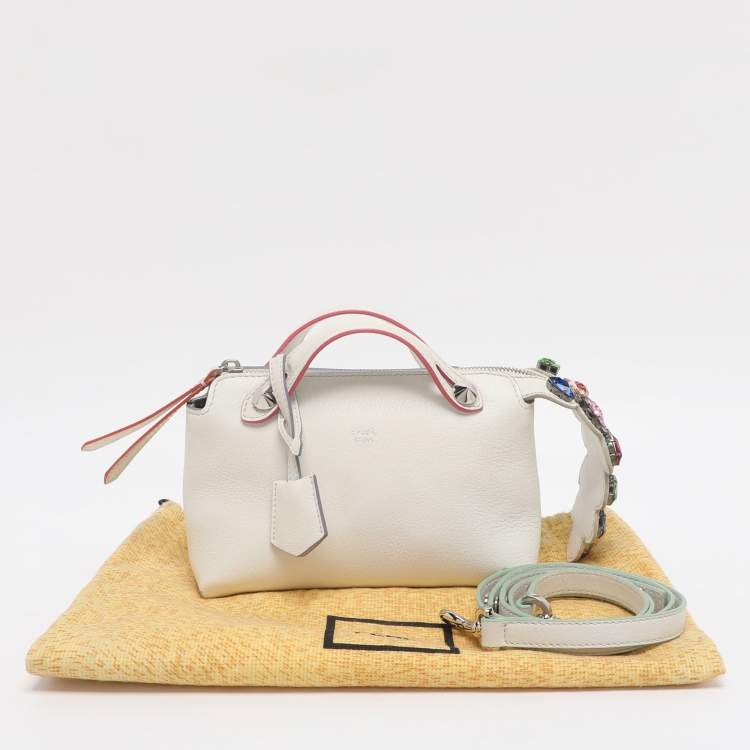 Pre Owned Fendi White Leather Mini By The Way Embellished Crossbody Bag