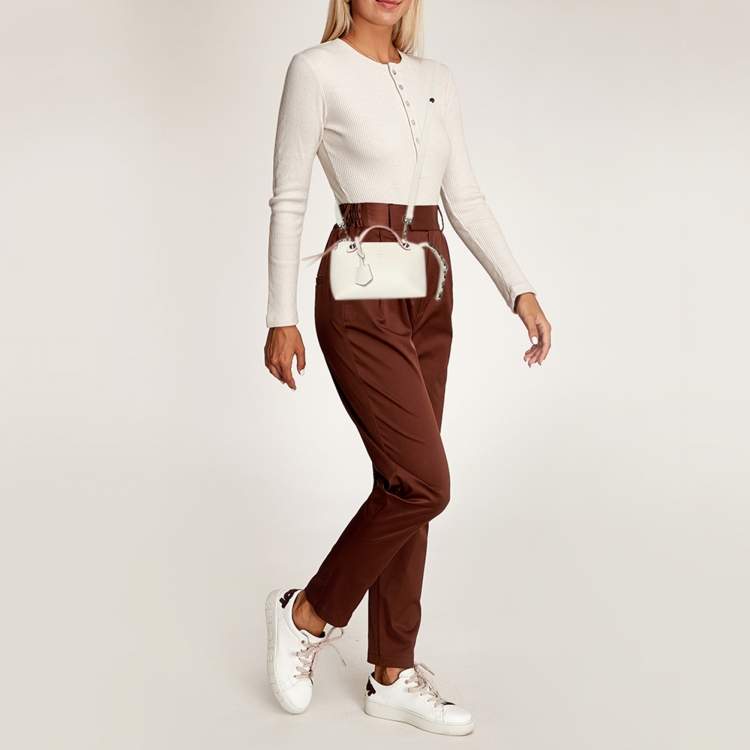 Pre Owned Fendi White Leather Mini By The Way Embellished Crossbody Bag