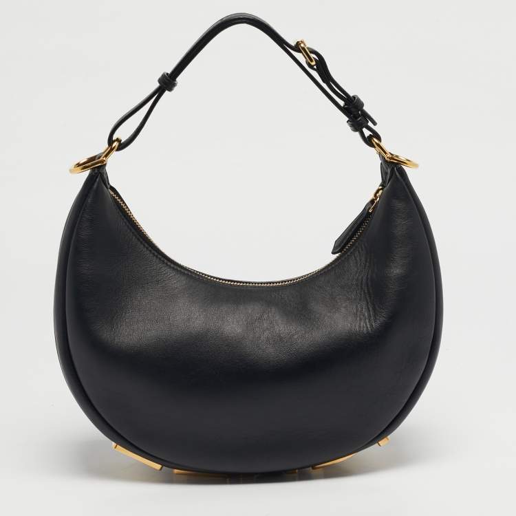 Pre Owned Fendi Black Leather Small Fendigraphy Shoulder Bag