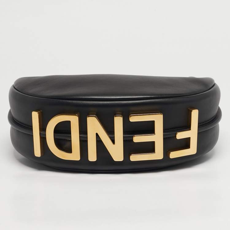 Pre Owned Fendi Black Leather Small Fendigraphy Shoulder Bag