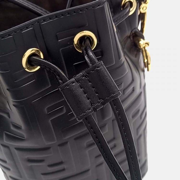 Pre Owned Fendi Black Leather Montrezo Bucket Bag Mini