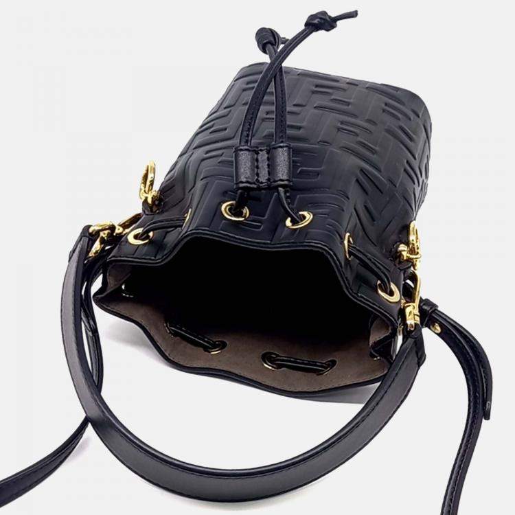 Pre Owned Fendi Black Leather Montrezo Bucket Bag Mini