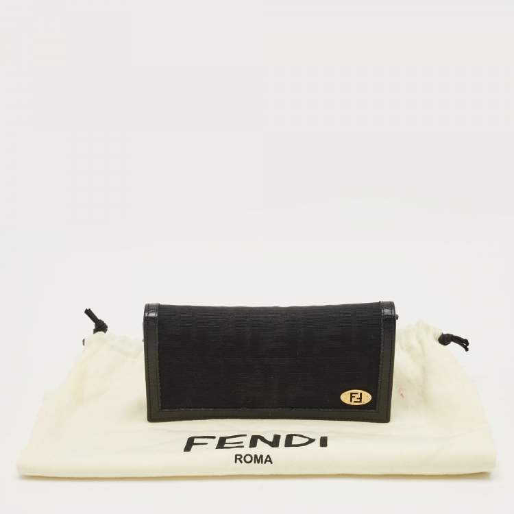 Pre Owned Fendi Black Zucca Canvas Flap Continental Wallet