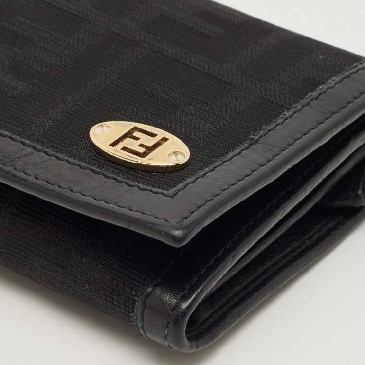 Pre Owned Fendi Black Zucca Canvas Flap Continental Wallet