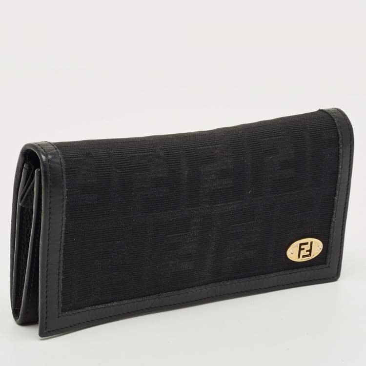 Pre Owned Fendi Black Zucca Canvas Flap Continental Wallet