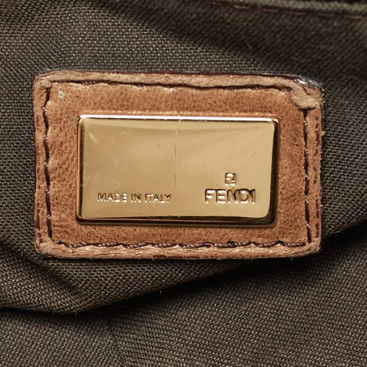 Pre Owned Fendi Brown Giant Zucca Canvas Large Whipstitch Convertible Baguette Bag