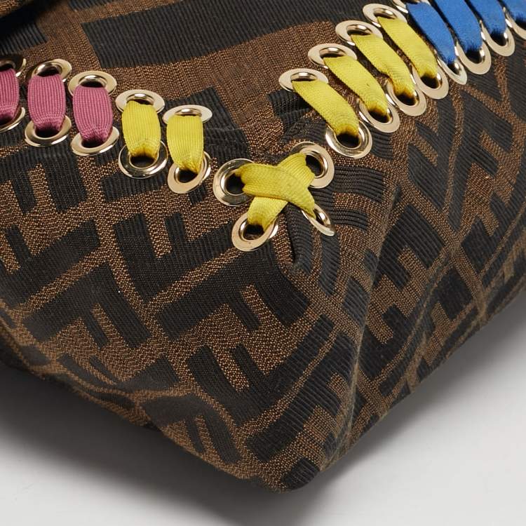 Pre Owned Fendi Brown Giant Zucca Canvas Large Whipstitch Convertible Baguette Bag