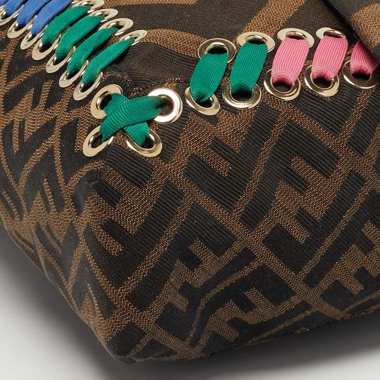 Pre Owned Fendi Brown Giant Zucca Canvas Large Whipstitch Convertible Baguette Bag