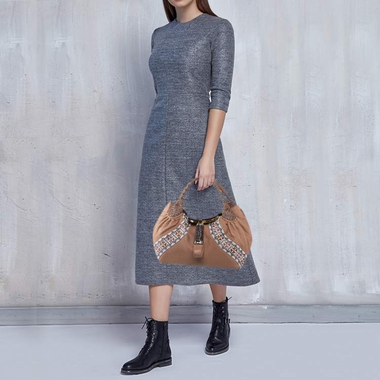 Pre Owned Fendi Beige Leather Beaded Spy Hobo