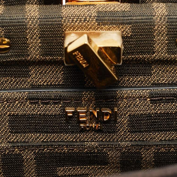 Pre Owned Fendi Tobacco Zucca Canvas and Sequins Petite Peekaboo ISeeU Top Handle Bag