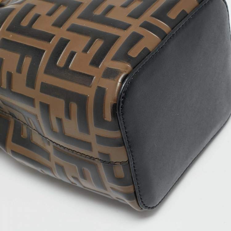 Pre Owned Fendi Brown/Black Zucca Leather Mini Mon Tresor Drawstring Bucket Bag