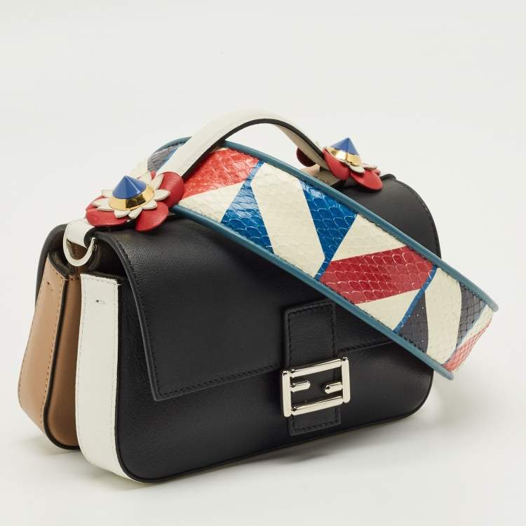 Pre Owned Fendi Multicolor Leather Micro Flowerland Double Baguette Bag w/Snakeskin Strap