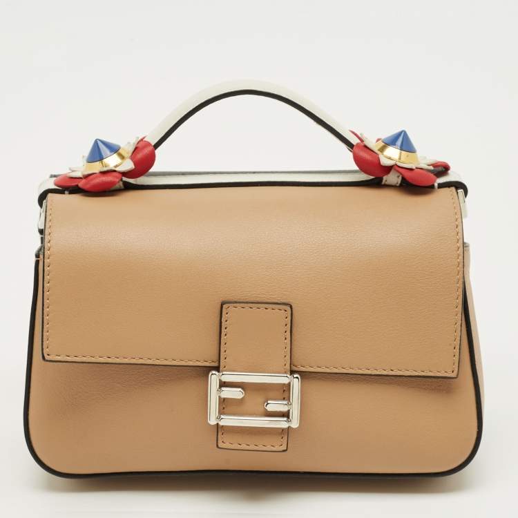 Pre Owned Fendi Multicolor Leather Micro Flowerland Double Baguette Bag w/Snakeskin Strap
