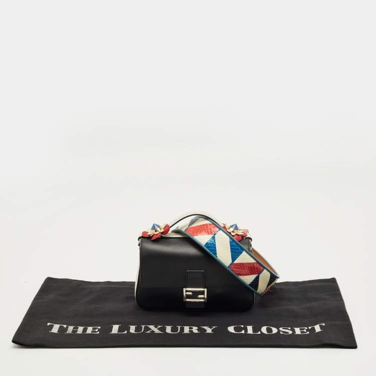 Pre Owned Fendi Multicolor Leather Micro Flowerland Double Baguette Bag w/Snakeskin Strap