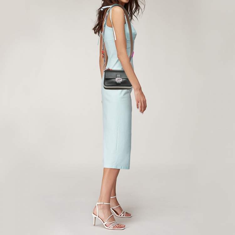 Pre Owned Fendi Multicolor Leather Micro Flowerland Double Baguette Bag w/Snakeskin Strap