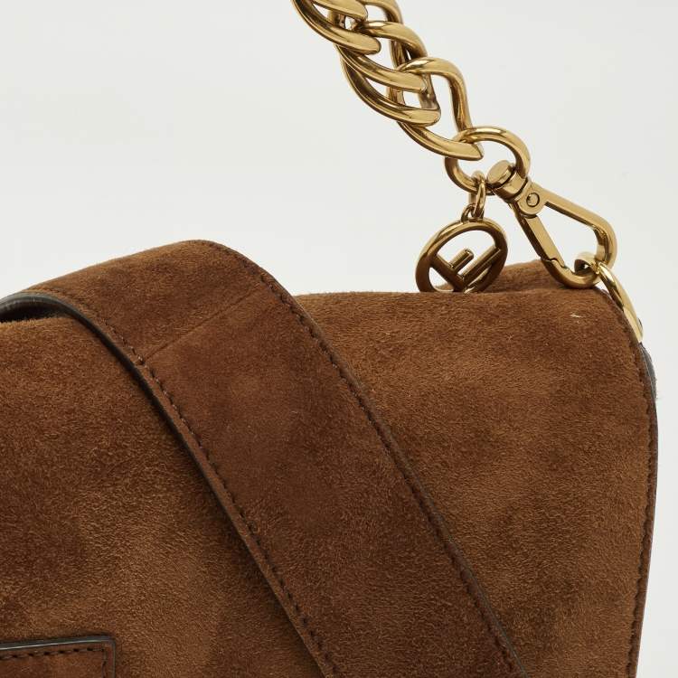 Pre Owned Fendi Brown Suede Large Baguette Bag